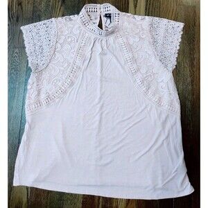 Cable & Gauge Lace Blouse Top Women's Size Large Pink Short Sleeves Stretch